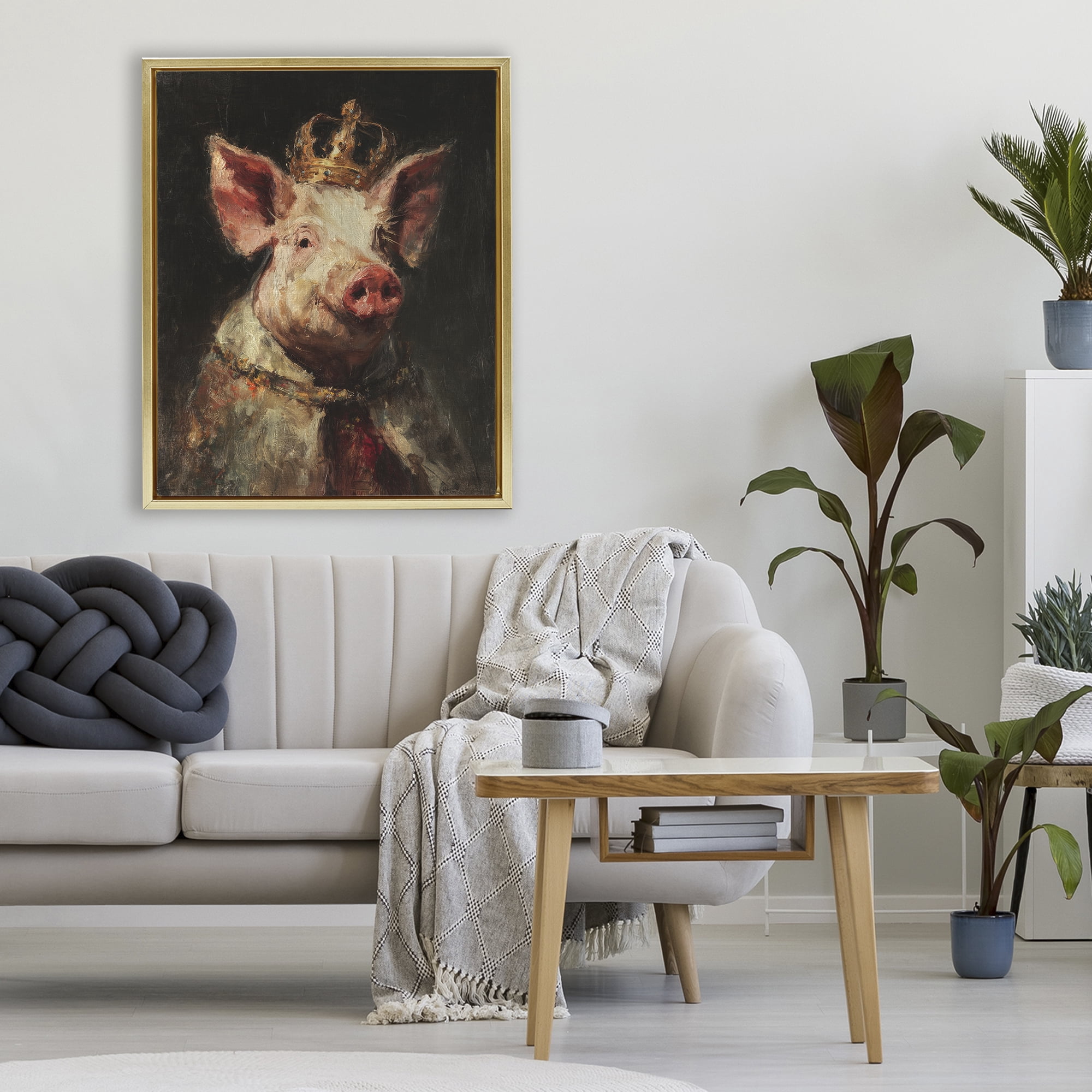 Stupell Industries Royal Swine Portrait Gold Framed Floater Canvas Wall Art, design by Svetlana Aleynikova