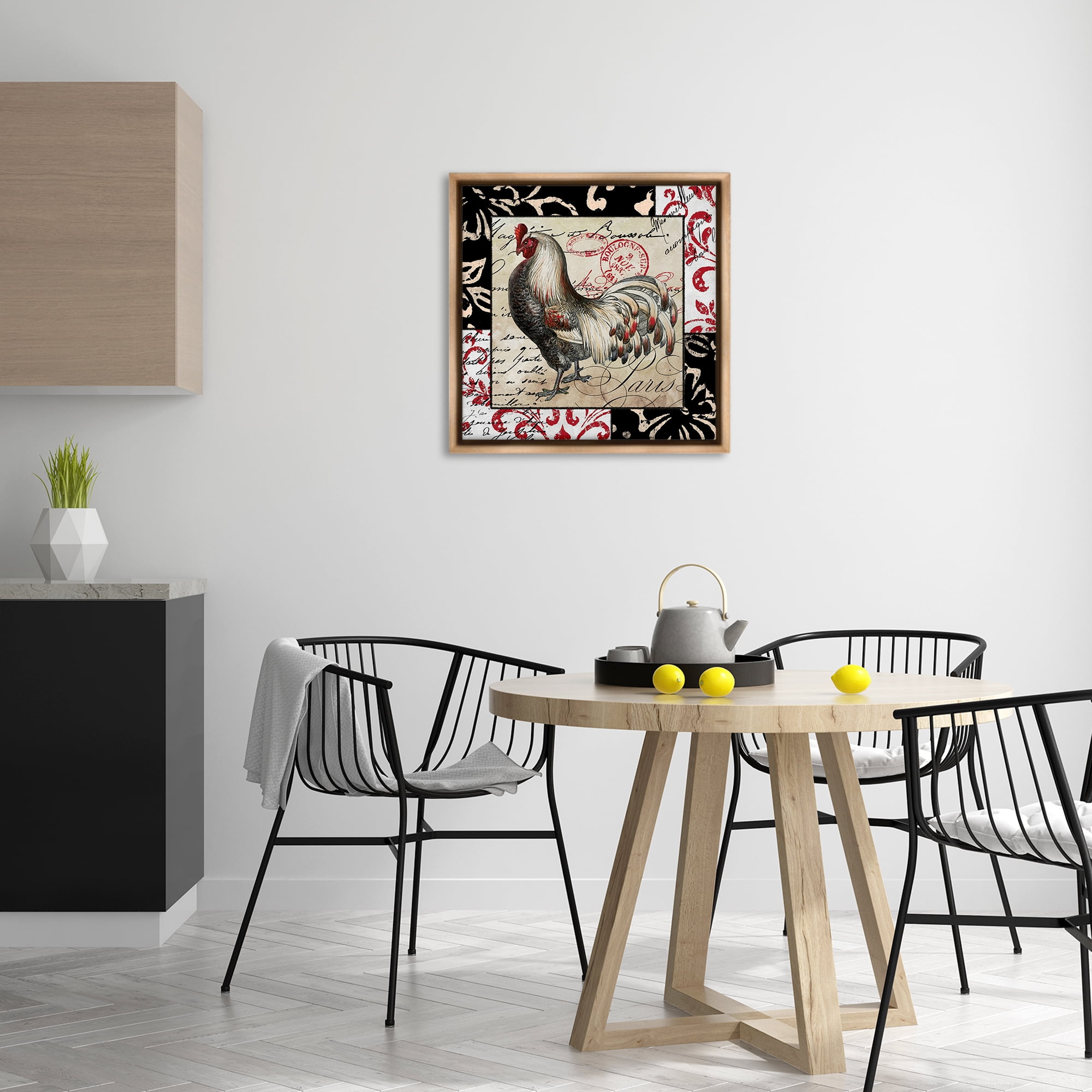 Stupell Industries Hen with Vintage Cursive Animals Painting Brown Floater Framed Canvas Art Print Wall Art, 25 x 25