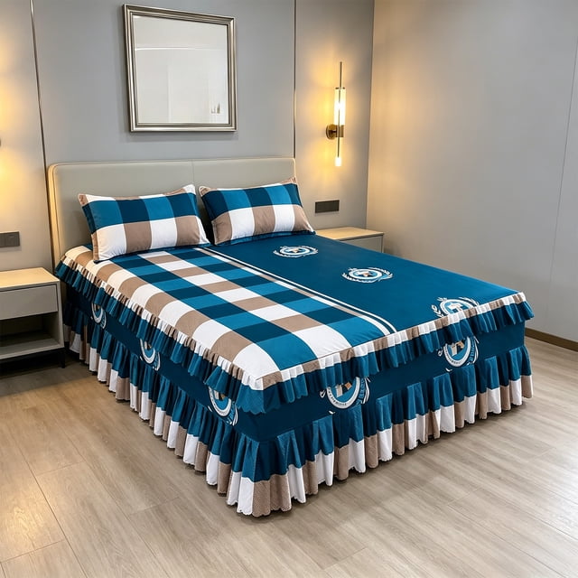 Linnome Ruffled Bed Skirt with Pillowcases 3 Piece Set Elastic Bed Sheet Bed Cover for Bedroom Decor Machine Washable