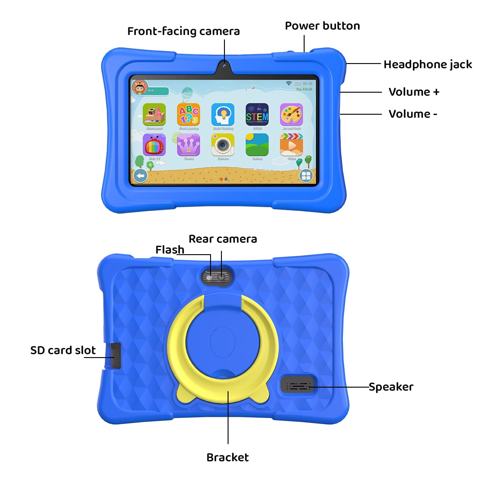 Kids Tablet, 7 inch Android 15 Tablet for Kids, 8GB+32GB 1TB Expand, Quad-Core Toddler Tablets with Shockproof Case, BT5.0, WiFi 5, Parental Control, Games, Dual Camera
