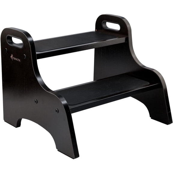 StrongTek Wood 2 Step Stool for Kids with Non-Slip Stepping Surface, Portable Handles, Multipurpose Heavy-Duty Support 300lbs