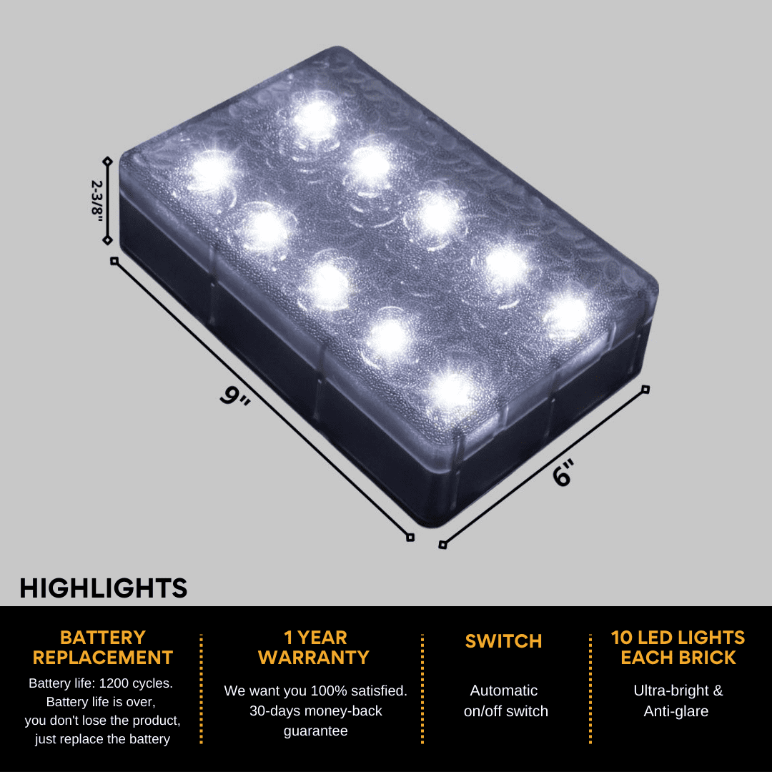 Solar Brick Warm White LED Light 6x9, Outdoor Lights, Path & Garden Lights, Solar Energy
