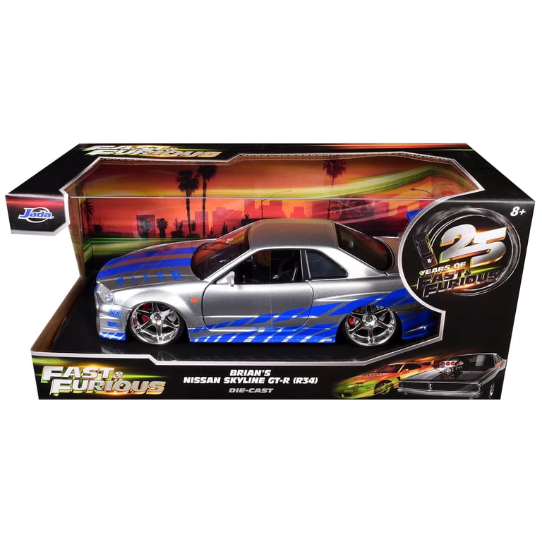 JADA 1:24 Diecast Model Car - Brian's FURIOUS Silver/Blue Nissan