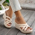 thumbnail image 2 of Xucatan Women's Espadrille Wedge Slides, Crisscross Strap Open Toe Slippers with Jute Heel, Round Toe Platform Sandals, Versatile Summer Beach Footwear Gift, 2 of 9
