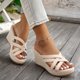 thumbnail image 4 of Sandalias de Cuña de las Mujeres Casuales Correa de Moda Crisscross Versátil Más Tamaño de Color Sólido Zapatillas Abiertas Del Dedo Del Pie de las Mujeres, 4 of 9