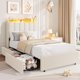 thumbnail image 1 of Qinaqin Twin-XL Boucle Upholstered Platform Cama con cm de Anchoavy Alturaeadboard- Almacenamiento Bookcase- 2 Profundidadrawers- No Caja Spring Needed- Blanco Stylish de, 1 of 7
