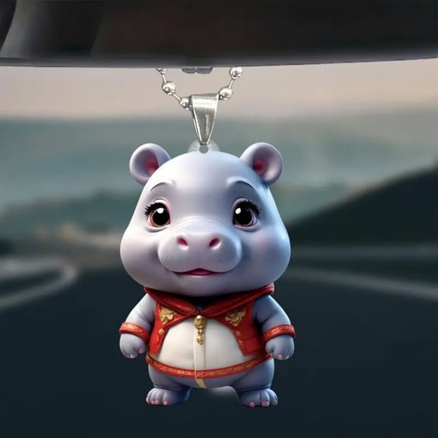 Fwttom Cute Red Hippo Acrylic 2D Pendant Key Chain Car Rearview Mirror Accessories Backpack Pendant