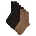 thumbnail image 4 of MeMoi Women's 6 Pair Pack Basic Solid Soft Flat Knit Crew Socks - Womens - Female, 9-11, Khaki-Brown-Black, 4 of 10