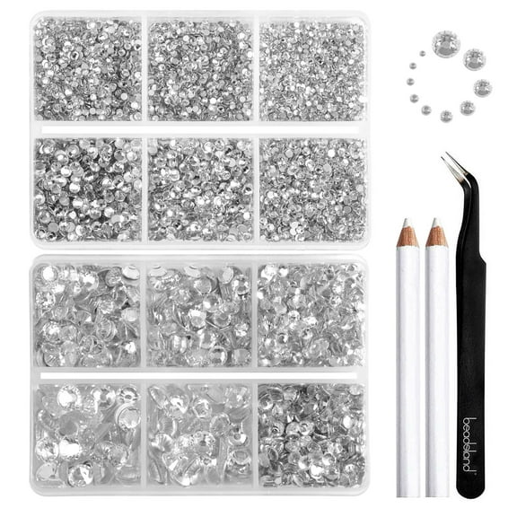 Beadsland Flatback Rhinestones with Wax Pencil and Tweezer Kit (8300 Piece)