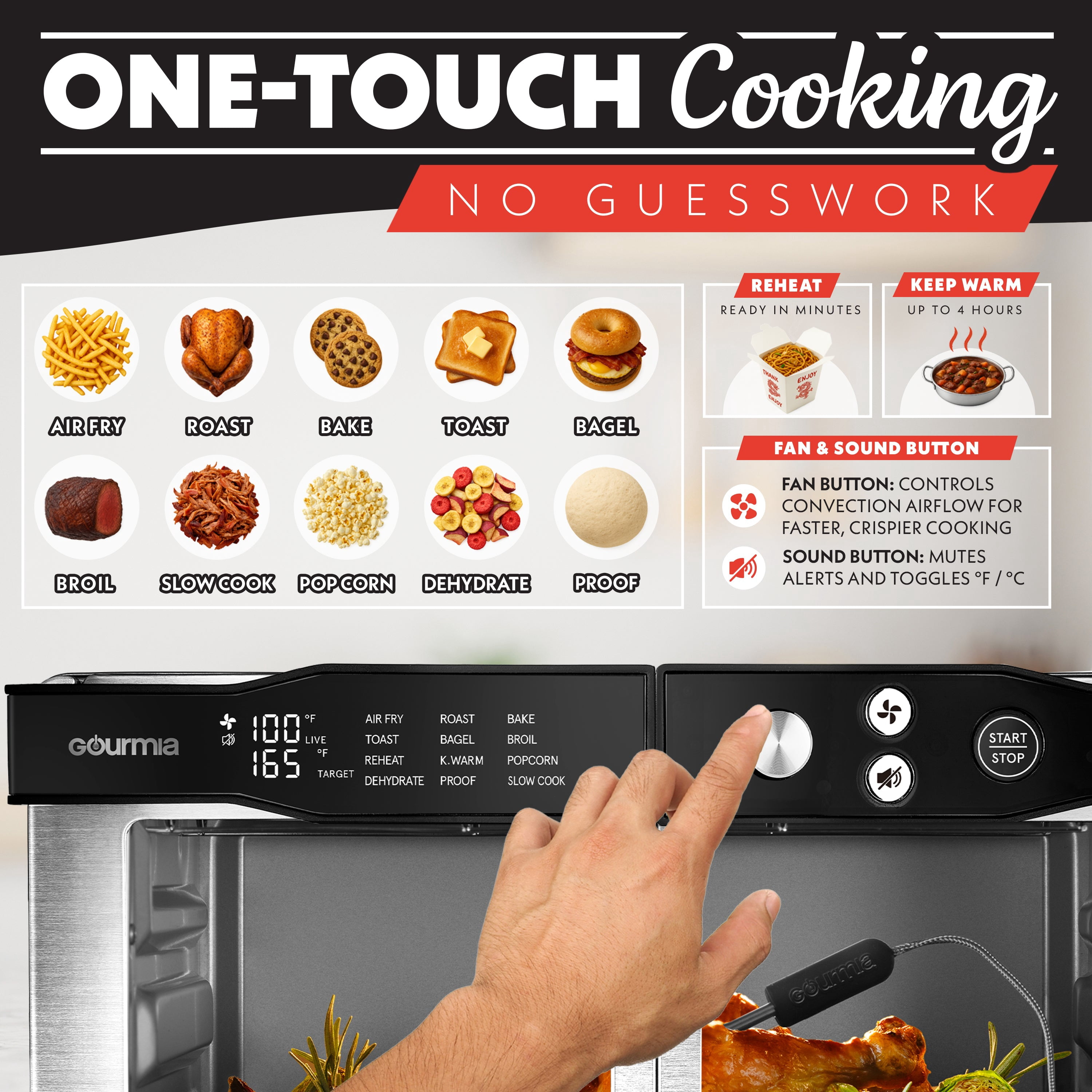 Gourmia Toaster Oven - 6-Slice French Door Digital Air Fryer with Temperature Probe, Stainless Steel