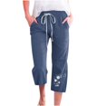 thumbnail image 2 of Cotton Linen Pants for Women Summer Lightweight Casual Loose Trousers Women's Palazzo Pants Plus Size Straight Leg Capris for Beach, Navy&S, 2 of 4