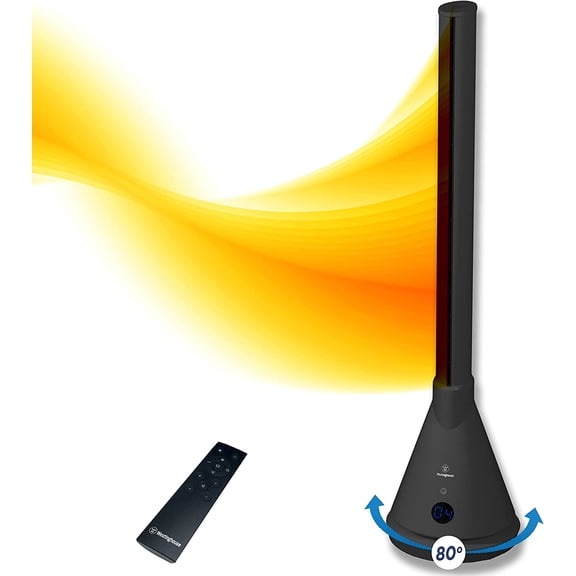 Restored Westinghouse All Season Electric Fan 40 Inches With Heater | Minimalist Heated Bladeless, Oscillating With Remote Control (Black) (Refurbished)