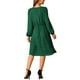 thumbnail image 3 of Vestido midi de mujer con capas, cuello en V, manga larga, cintura alta y bolsillos, M, verde oscuro, 3 of 5