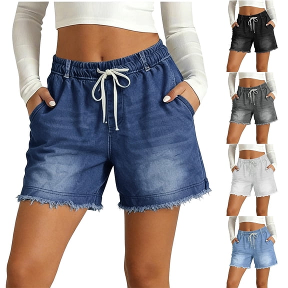 Womens Shorts JIANLAI Mid Rise Denim Shorts Junior Stretchy Casual Frayed Hem Hot Summer Jorts (S-3XL) Black