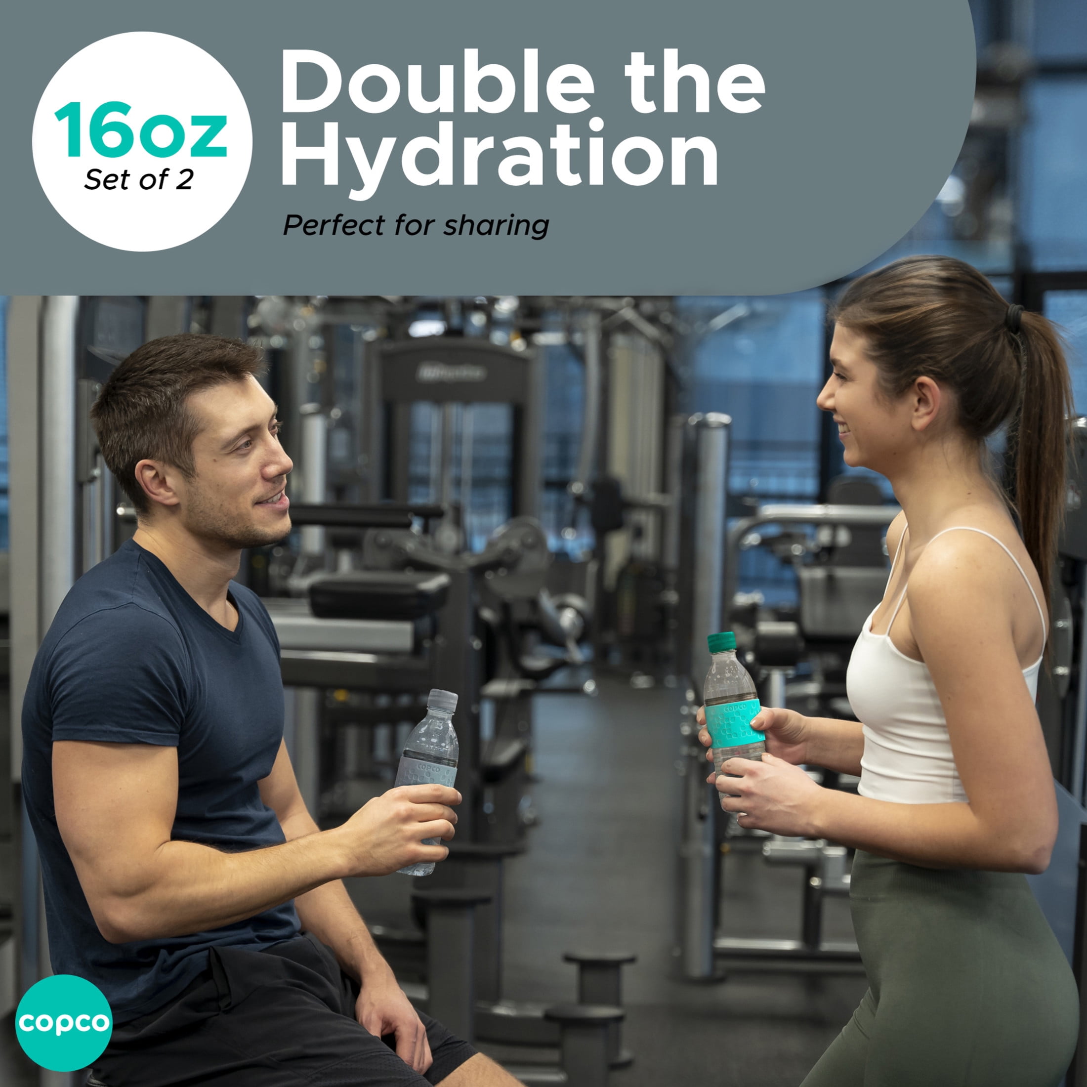 Copco Hydra 16.9 oz Water Bottle, Set of 2 - Gray & Teal, Gray/Teal
