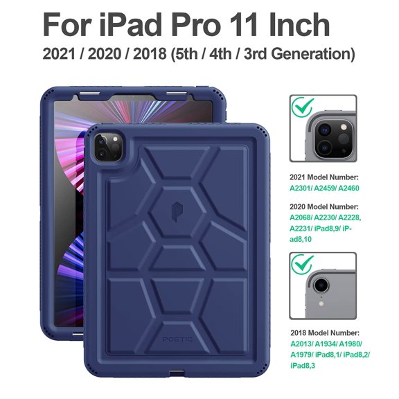 Poetic TurtleSkin Case for iPad Pro 11 Inch 3rd Gen 2021, Heavy Duty Silicone Case, Kids Friendly, Navy Blue
