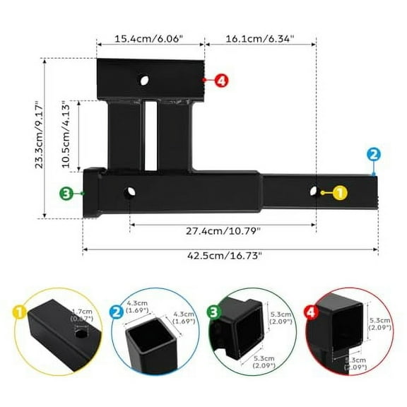 4000 LB Dual 2" Trailer Hitch Receiver Rise-Drop Adapter Extender Extension Tow