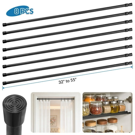 beamnova 32 -55  adjustable tension curtain rod  5/8  diameter  spring tension rods for windows cabinet wardrobe closet shower curtains  black (8 pack)