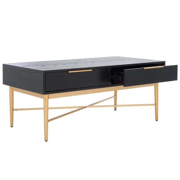 SAFAVIEH Pierre Contemporary 2 Drawer Coffee Table, Black/Gold (42 in. W x 22 in. D x 18 in. H)