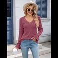 thumbnail image 4 of Blusas de Larga para Mujer, Holgadas, Elegantes, con Encaje y Cuello en V, Informales y A para Otoño Rojo Púrpura S, 4 of 10