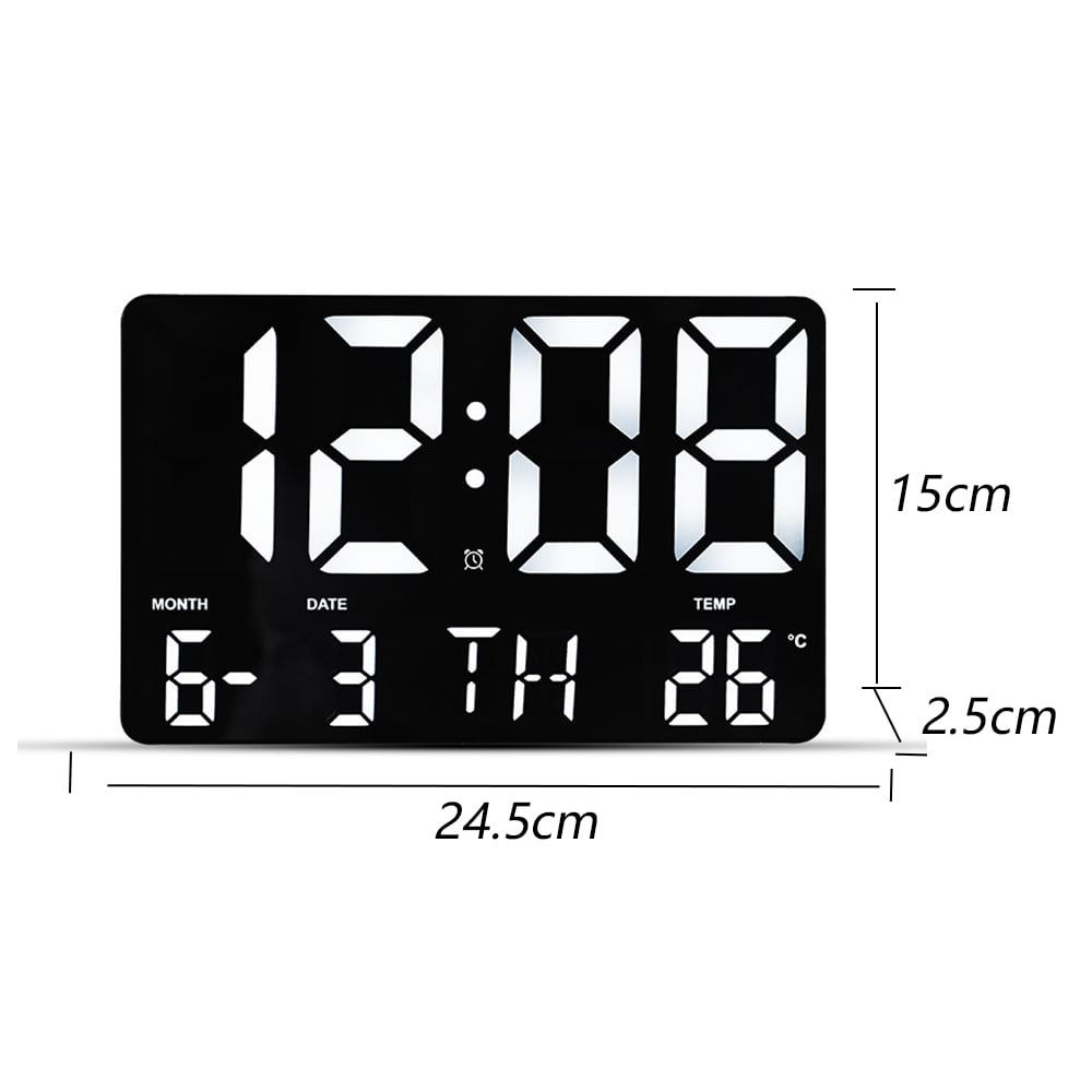 Alarms Clock w/Remote Control,Non-Abbreviated Day Date Clock for Vision Impaired Elderly - White light with black frame