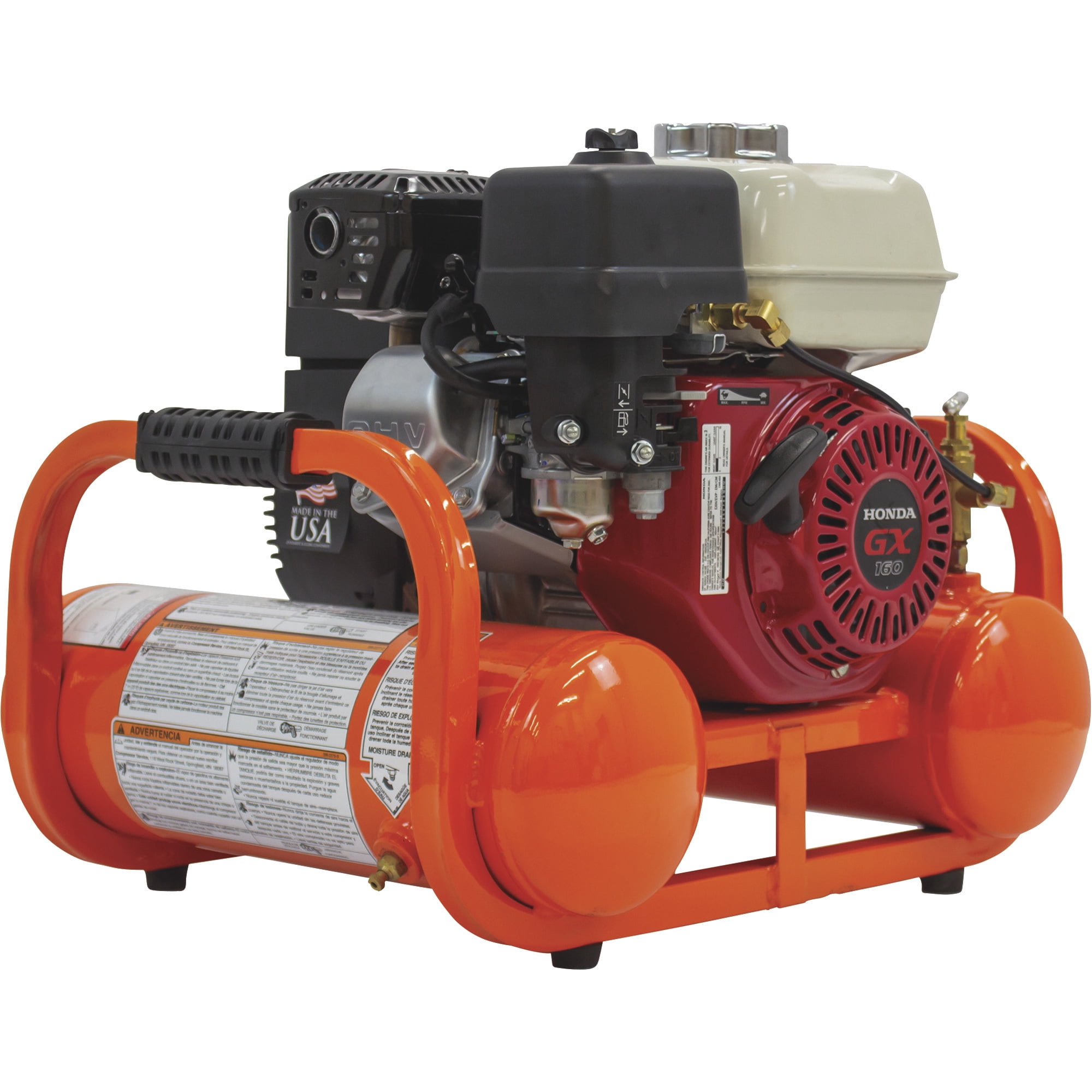 Industrial Air Contractor Gas-Powered Pontoon Air Compressor, 4.6 HP, Honda GX160 OHV Engine, Twin 2-Gallon Tanks, 155 Max. PSI, Model# CTA5590412.SAN