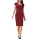 thumbnail image 1 of INSPIRE CHIC Vestido midi de trabajo con cuello cuadrado, mangas cortas y cinturón en color rojo vino, 1 of 6