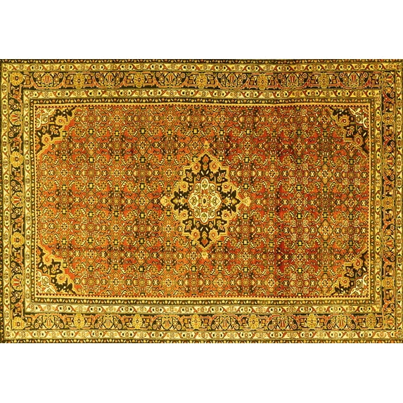 Ahgly Company Machine Washable Indoor Rectangle Persian Yellow Traditional Area Rugs, 7' x 10'