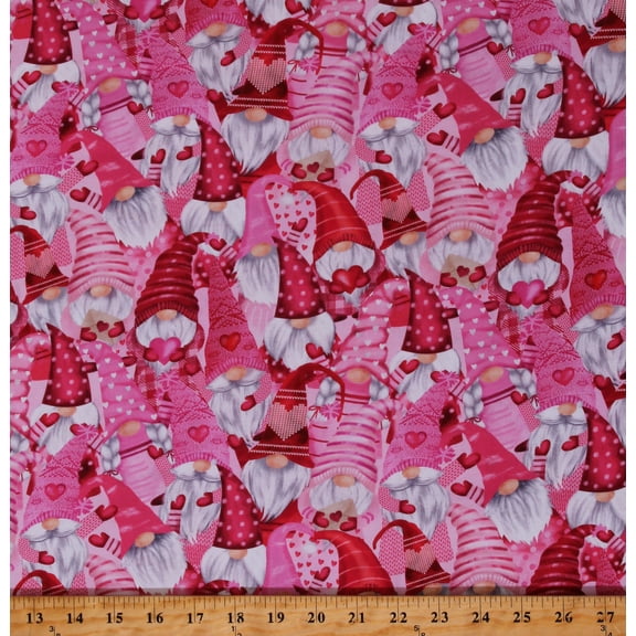 Cotton Love Hearts Gnomes Valentine's Day Holiday Patterns Pink Cotton Fabric Print by the Yard (LOVE-CD1708-MULTI)