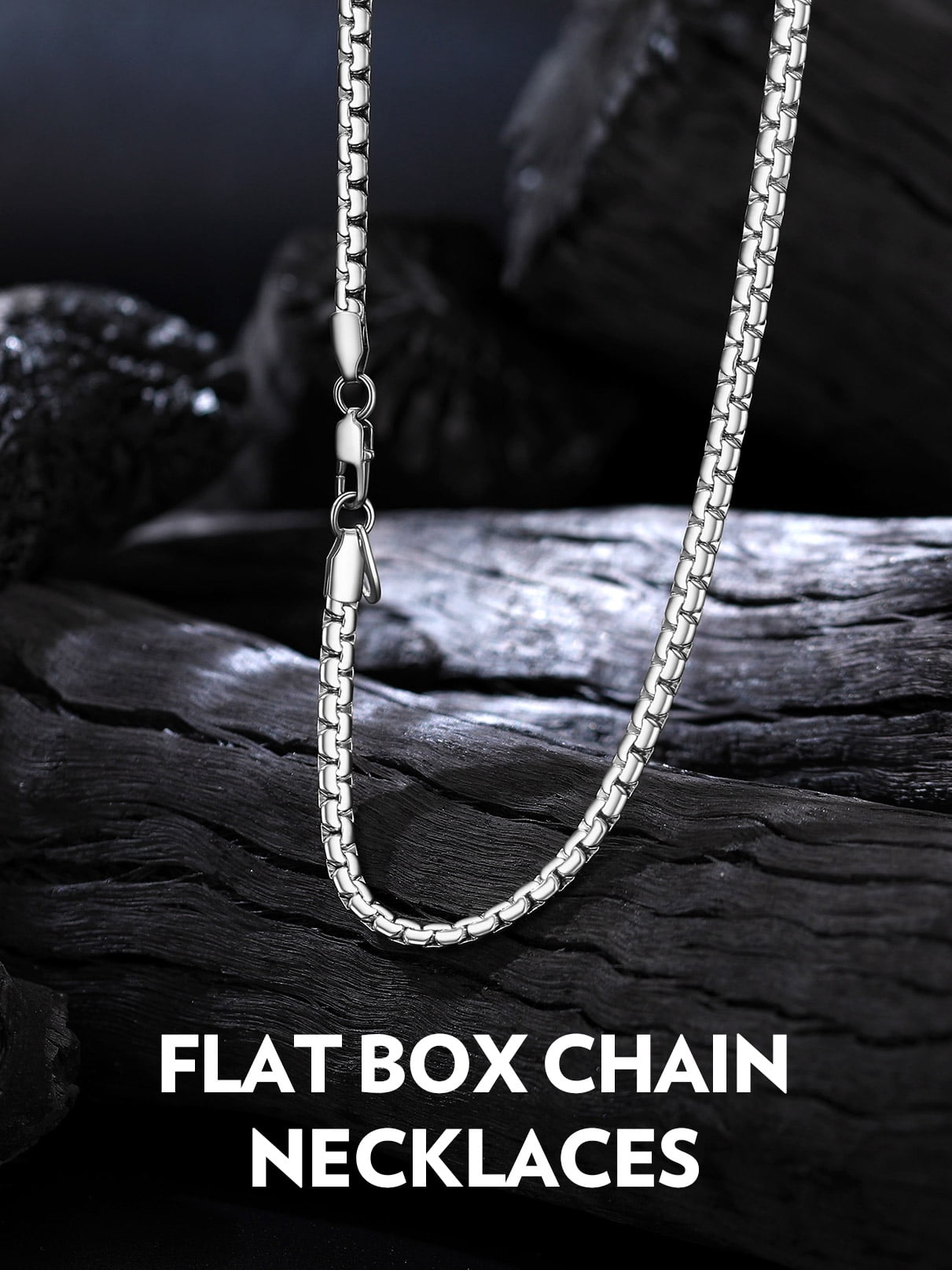 Bandmax 4MM Stainless Steel Flat Box Link Chains Necklace for Men Women Silver Cable Chain Jewelry Birthday Father Day Gift for Mens Son Husband Dad