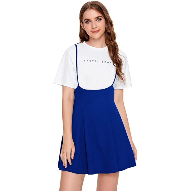 Vestido básico de cintura alta con tirantes acampanados para mujer, sin playera Azul Real M Azul Real M Xishao ropa