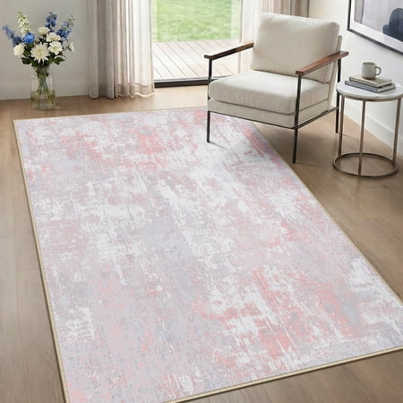 NewBuros Area Rugs 3 x5 Modern Abstract Non-Slip Washable Rugs for Living Room Soft Low Pile Stain Resistant Indoor Carpet for Bedroom Dining Room Playroom Gray Pink