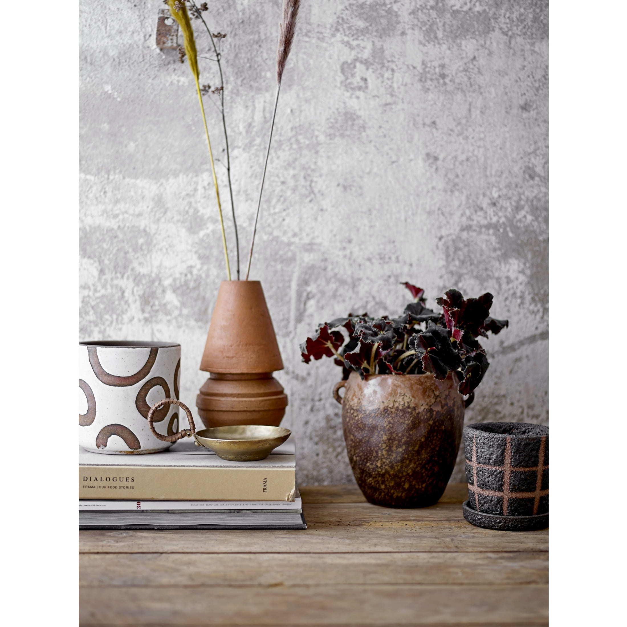 Bloomingville Terra-cotta Planter with Saucer & Grid Pattern, Black (Holds 3" Pot)