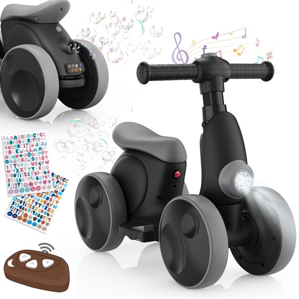 Bicicleta de equilibrio eléctrica para bebé wiqins 4 en 1 con burbujas, luces LED y música