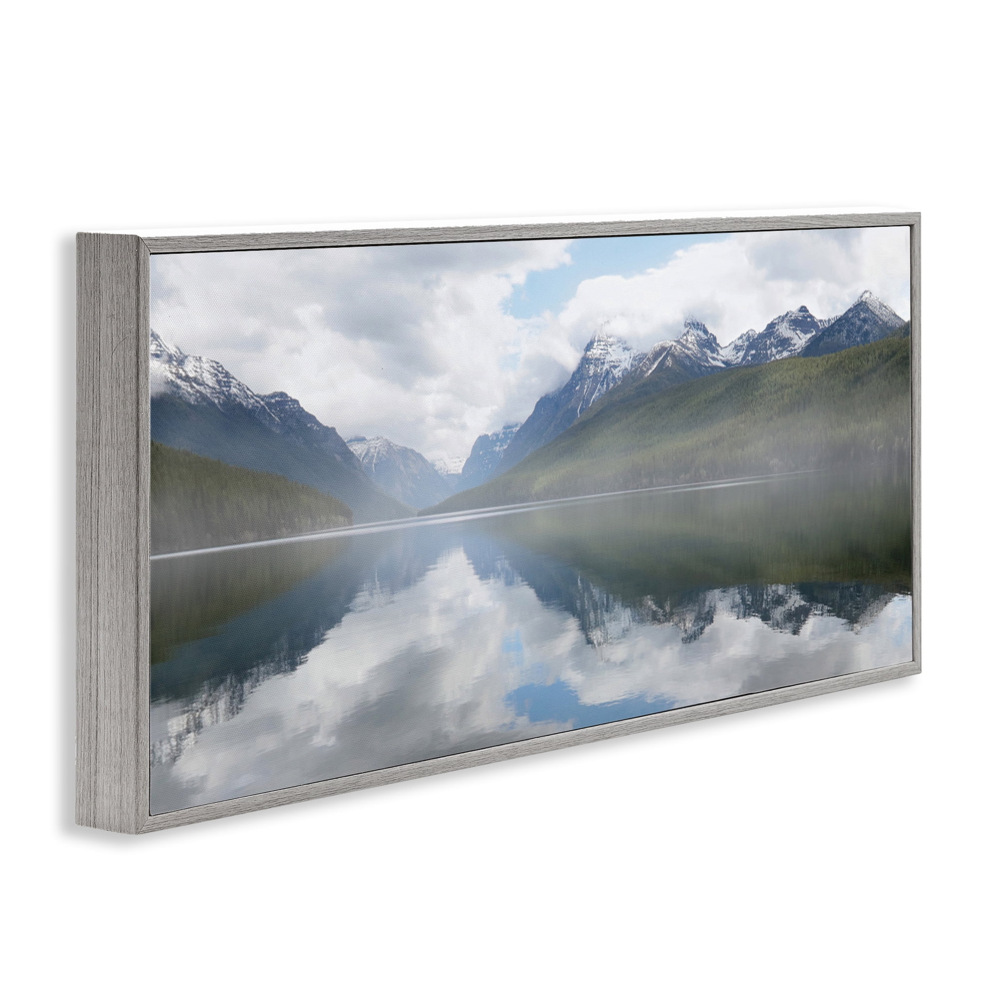 Stupell Industries Mountain Peak Reflections Landscape Photography Gray Framed Art Print Wall Art, 24 x 10