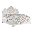 thumbnail image 4 of 1pc Traditional Cal King Size Tufted Headboard Upholstered Faux Wood Carved Details Bed Pearl White Bedroom Furniture, 4 of 8