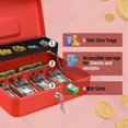 thumbnail image 3 of Cash Box with Key Lock and Money Coin-Tray Steel Money Lock Box Safe Storage Security Locker, Small Portable Steel Counter Cashier Drawer Spring Loaded Clips for Bills, Checks, Jewelry, 3 of 8