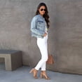 thumbnail image 6 of LYMAYTER Women Cowboy Outwear for S-XL Distressed Button-Down Jean Jacket Long Sleeve Ripped Short Denim Jacket, 6 of 8