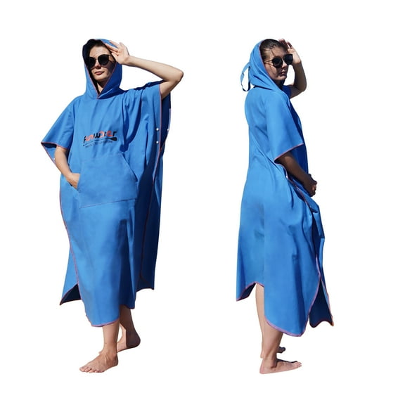FUNWATER Quick Dry Cape Beach Men's Blue, Double Sided Fleece Beach Towel, Bathrobe Robe with Pocket Hood for Surf Beach Swimming and More Outdoor Sports