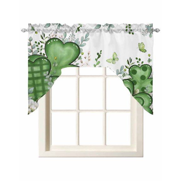 St. Patrick's Swag Valances for Windows, Small Curtains Drapes, Lucky Shamrock Green Eucalyptus Floral Plants Kitchen Window Curtains Over Sink Window Treatment Valance for Bedroom/Bathroom 56"x36"