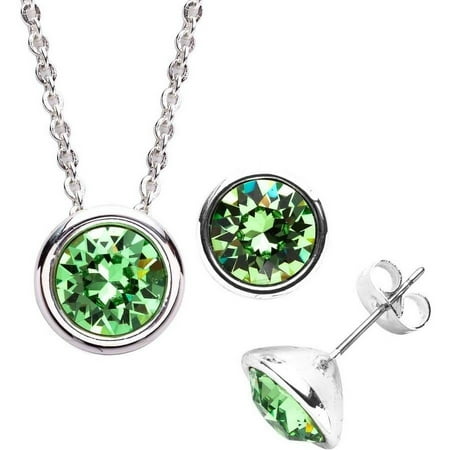 Swarovski Crystal Silver-Plated Necklace and Earring Set, Available in 12 Birthstones