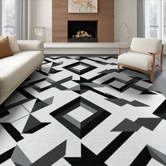 ODIKA 8'x10' Washable Area Rug Contemporary Interlocking Shapes Minimalist Motif Grey Abstract Refined for Dining Room, Large Office, Lounge, Non-Slip Chair-Friendly Mat