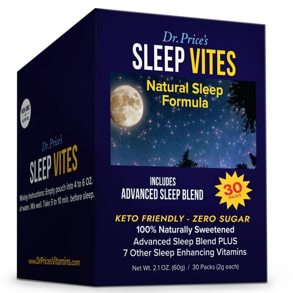 Dr. Price’s Sleep Vites – Nighttime Drink Mix, 30 Packets | Melatonin with Tryptophan, Magnesium & Vitamin Blend | Sugar-Free Mix