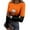 001_Orange, variant on Women Long Sleeve Halloween Tops Casual Crewneck Slim Fit Stretch Ribbed Knit Funny Cat Pumpkin Bat Tees Fall Winter Clothes