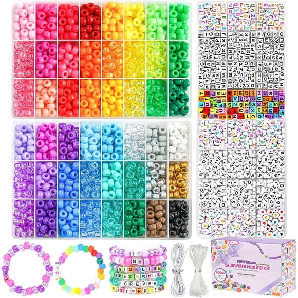 Season Time Pony Beads Bracelet Making Kit, 48 Colors Kandi and Friendship Letter Beads, 4200 Pcs