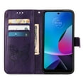thumbnail image 3 of SaniMore Case for Motorola Moto G Play 2023 (6.5"), PU Leather Skin with Luxury Embossed Butterfly [Wrist Strap & Card Slots & Flip Kickstand] Full-body Shockproof Business Wallet Cover, Purple, 3 of 7