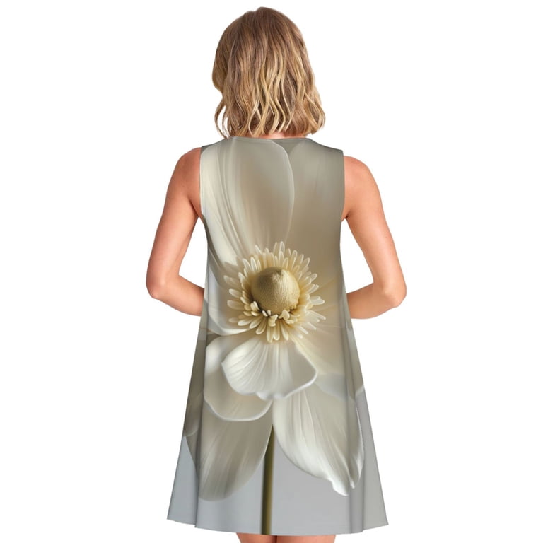 ivory sleeveless dress for summer Ratiio Elegant Ivory Flower Pattern Women's Sleeveless Dress
