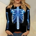 thumbnail image 6 of SDNall Halloween Shirts for Women Skeleton Graphic 2024 Halloween Women Fashion Tees Casual Round Neck Loose Cute T-Shirt Long Sleeve Ladies Top, 6 of 9