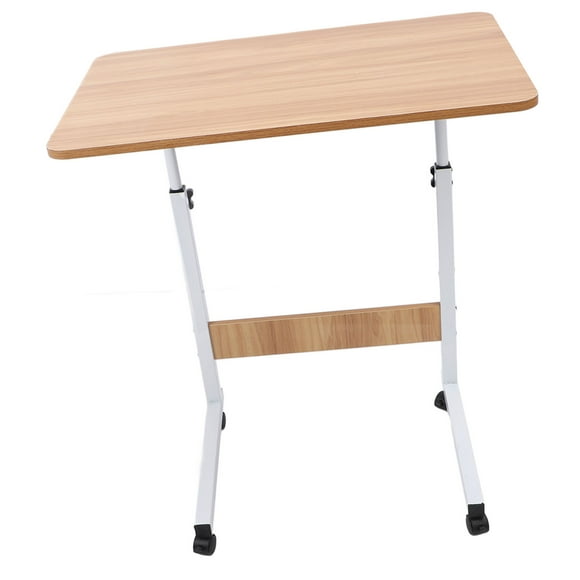 Mobile Laptop Computer Desk Cart, Space Saving Height Adjustment 66.1lb Load Bearing Solid Wood Iron Sofa Bed Side Table Stable with Wheels for Office Walnut Color