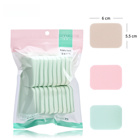 Borla de polvo hidrófila de 20 piezas empapada en agua, borla de maquillaje cuadrada grande, seca y húmeda, de doble uso